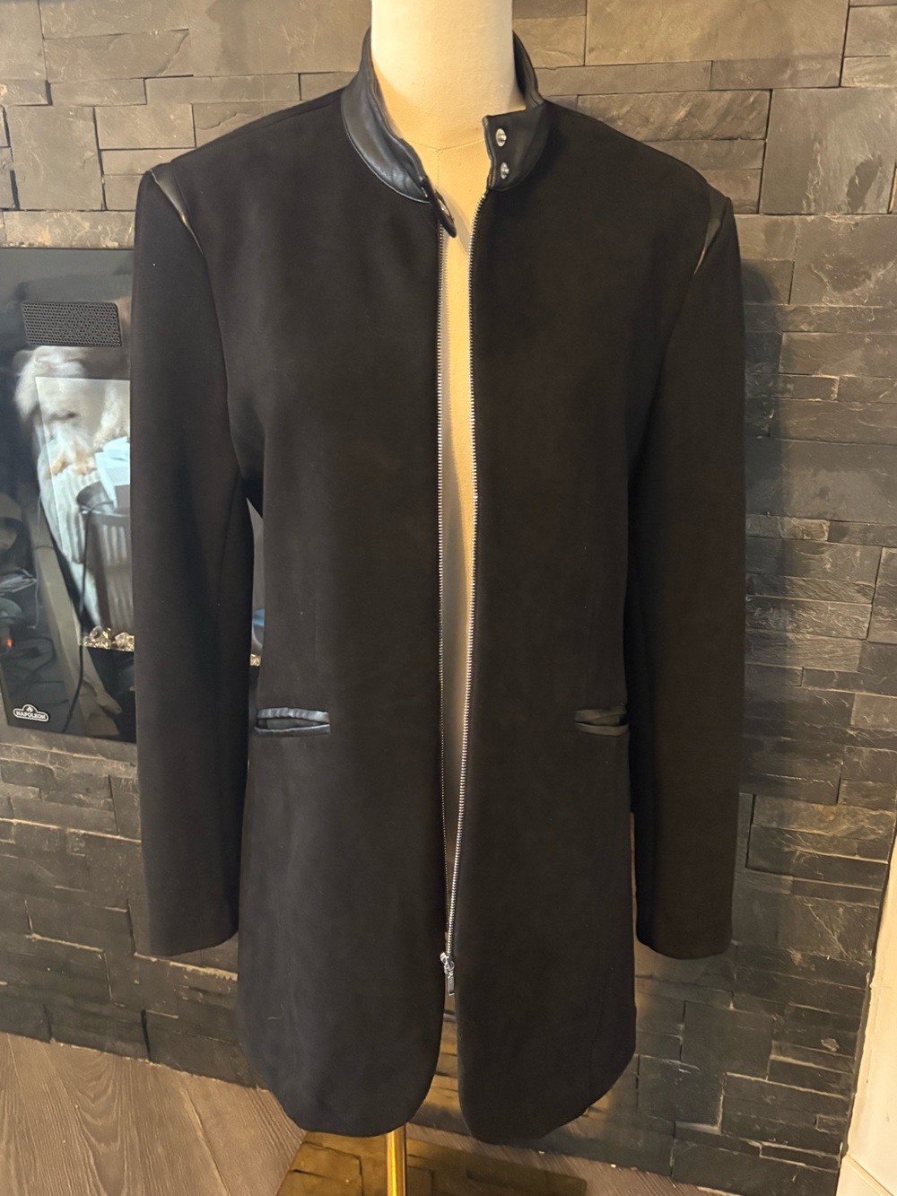 Tristan,  faux suede Black Women's Long Coat Jacket.